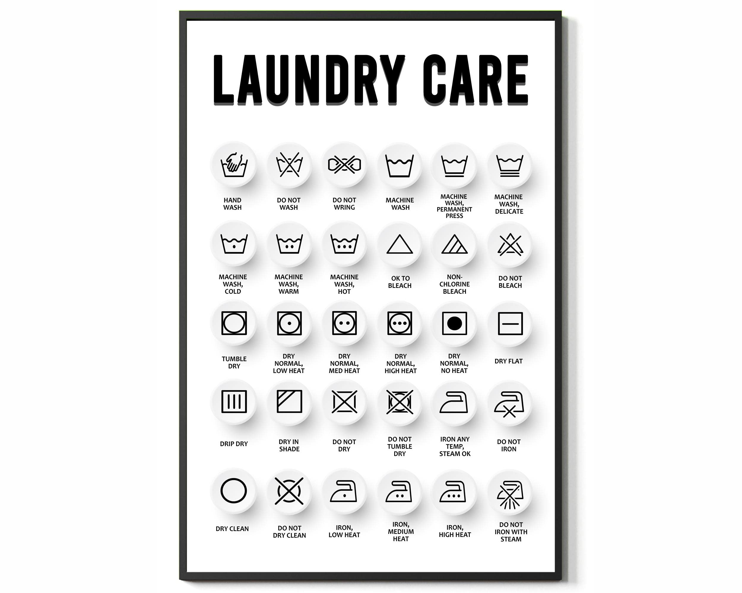 Laundry Care Symbols Poster Laundry Rules Monochrome Chart Wall Paper