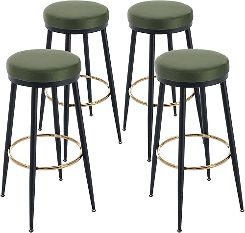 Miniatura 16 de Taburetes de bar de 26 pulgadas de altura de mostrador, juego de 4 taburetes de mostrador de gamuza, sin espalda, modernos con patas Burnt