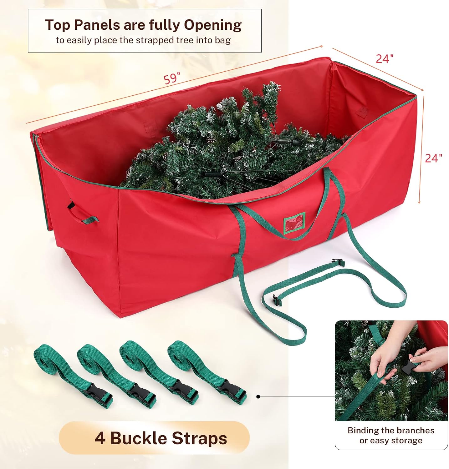 Christmas Tree Storage Bag | Fits Up To 9 Ft | MaidMAX Christmas Tree Storage Box 59 x 24 x 24" | Heavy-Duty 600D Oxford Pvc Material | Tree Storage Container with 4 Buckle Straps