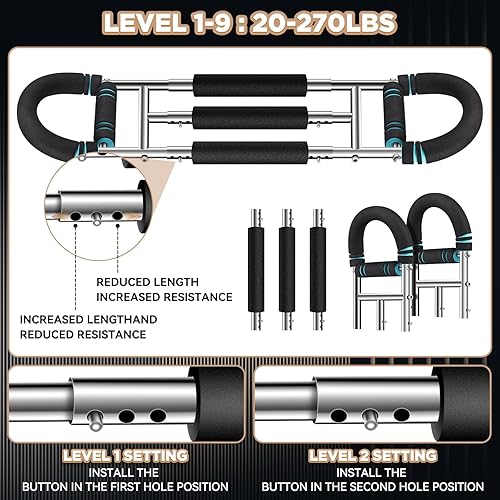 Miniatura 4 de Twister - Entrenador de brazo ajustable de 9 niveles (20-270 libras) con herramienta de ajuste y agarre mecánico de conteo  Entrenador de pecho para