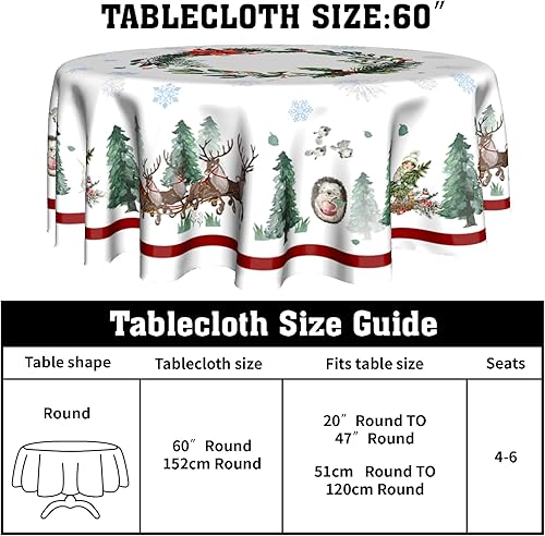 Miniatura 9 de Sweetshow Mantel redondo de invierno de Navidad de 60 pulgadas, mantel de copo de nieve, mantel de muñeco de nieve, decoración de árboles de