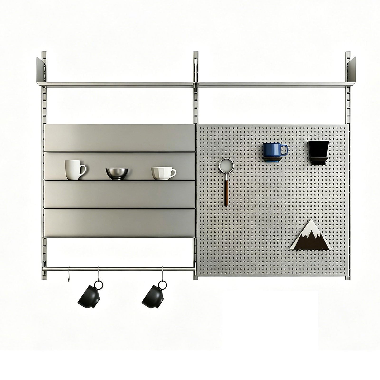 Panel Perforado Herramientas Pared Acero Inoxidable Metal Organizador Pared Oficina Altura de Estantes Ajustable Ahorro de Espacio Pegboard Organizer Kit Capacidad de Carga De 50Kg por Estante