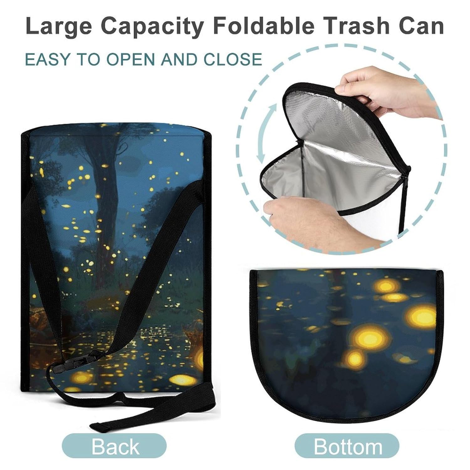 Hanging Car Trash Bag Fireflies Printed Car Garbage Storage Bag Leakproof Car Trash Can Portable Garbage Storage Bags