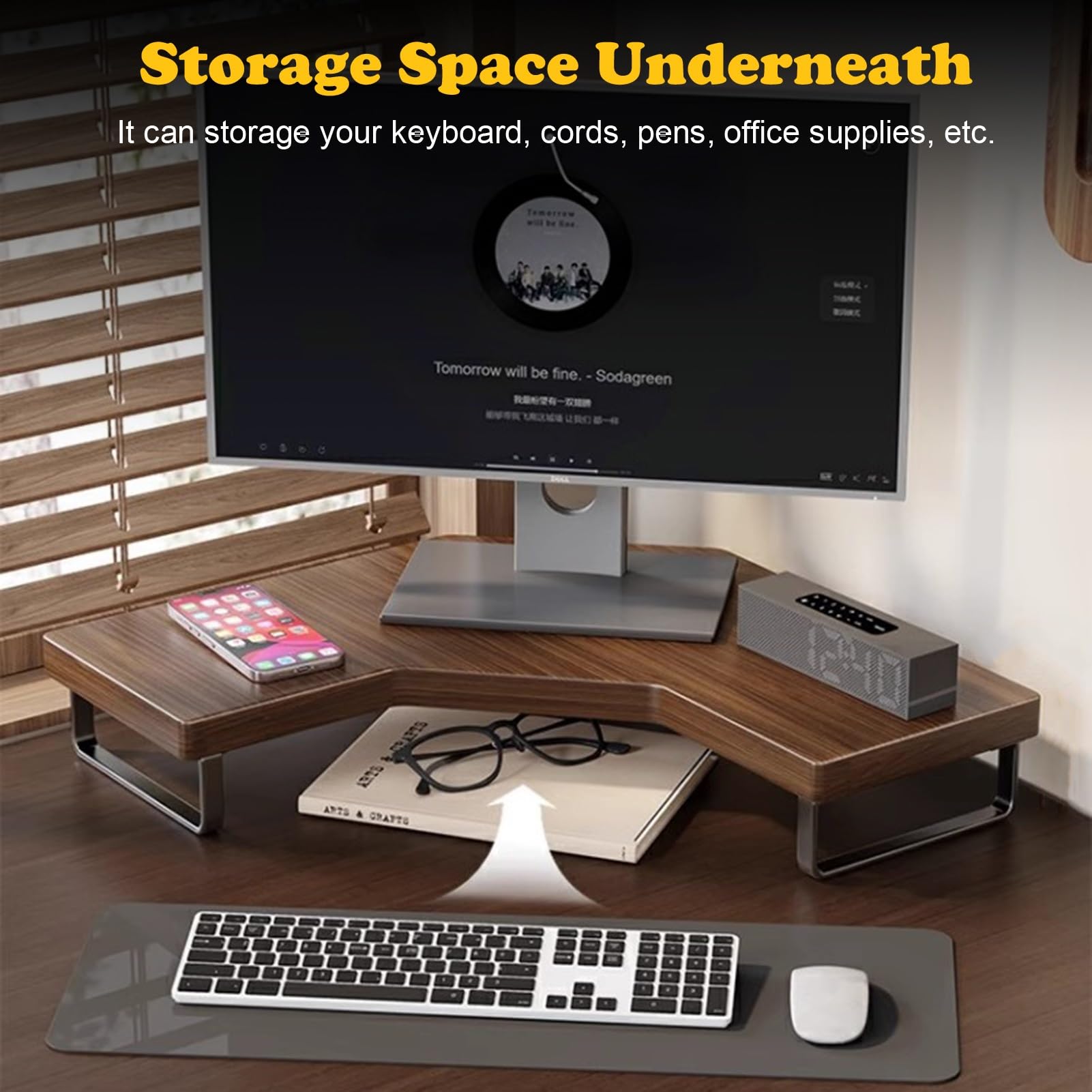 Supporto Monitor Supporto per Monitor da Scrivania in Legno con Piedini in Ferro, Rialzo per Computer, Rialzo per Monitor Ergonomico, Ripiano per La Scrivania Dell'ufficio Domestico