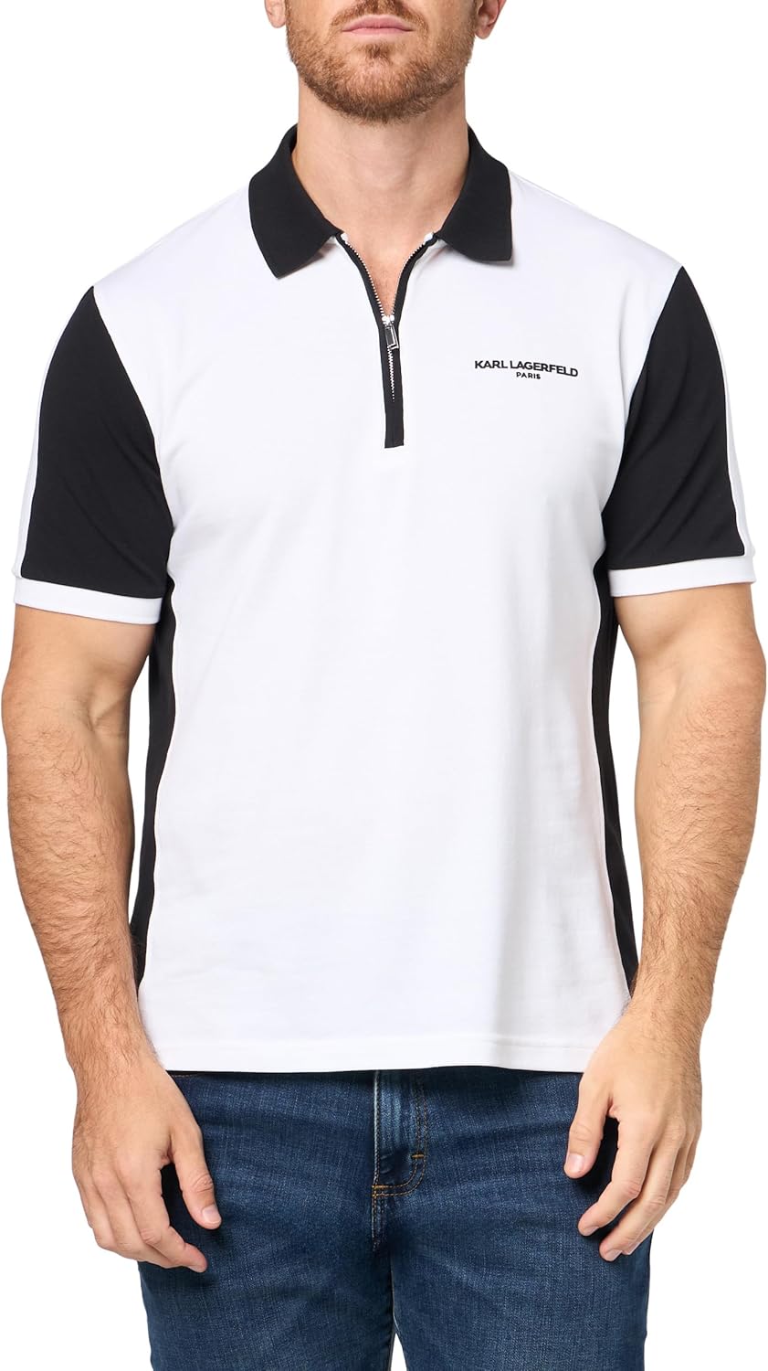 KARL LAGERFELD Men's Collared Short Sleeve Color Blocking Polo