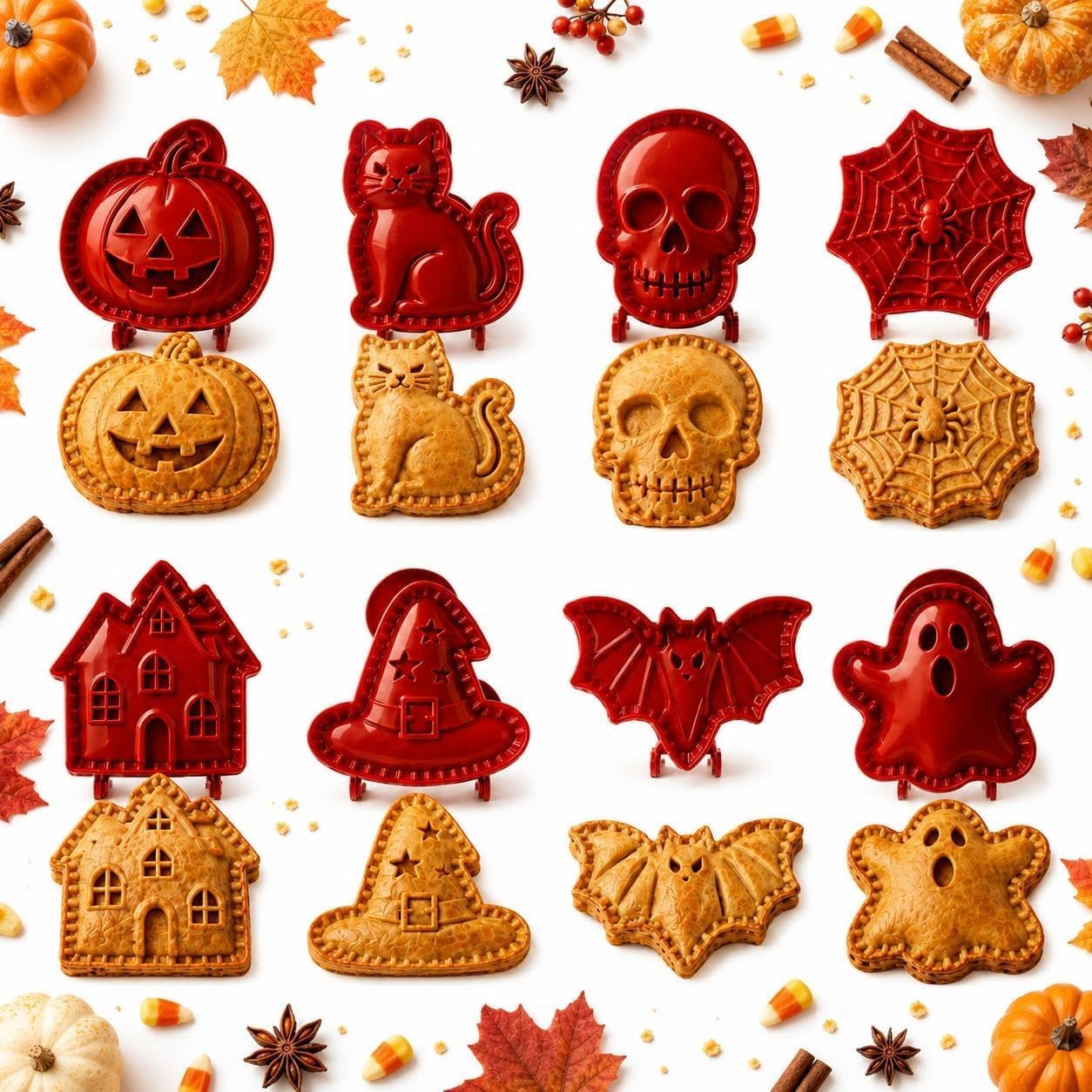 Halloween Mini Hand Pie Mold, 3D Reusable,Party Potluck Hand Pie Molds, Holiday Mini Pie Molds for Baking, Halloween Pumpkin Pie Press Tools (8 Articoli)