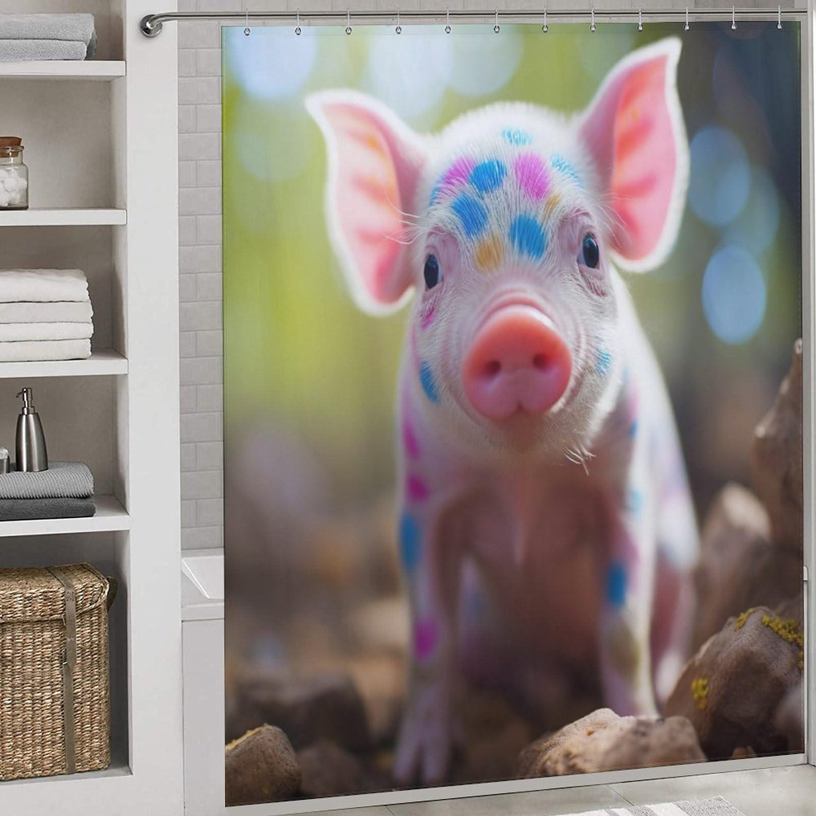 Rideau de douche cochon imperméable séchage rapide en tissu lavable 183x183cm pour baignoire