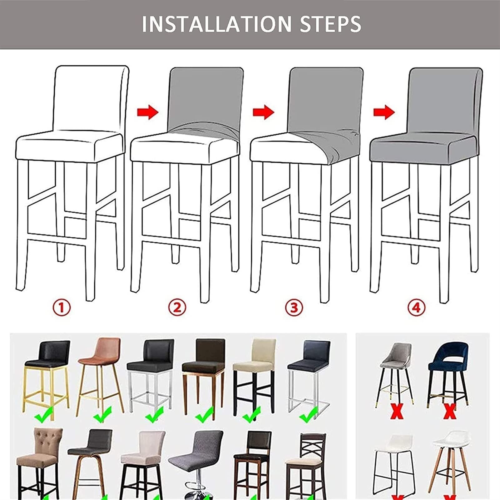 Lot De 1/2/4/6 Housses De Tabouret De Bar En Jacquard Très Extensibles Pour Chaises De Comptoir, De Salle à Manger, De Bar, De Café, De Cuisine, De - 3