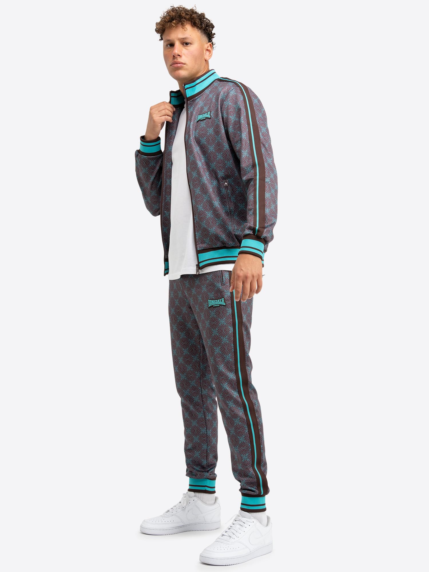 Lonsdale BEFORE 8 Męski dres treningowy, wąski krój, brązowy/turkusowy, L, brązowy/turkusowy, L