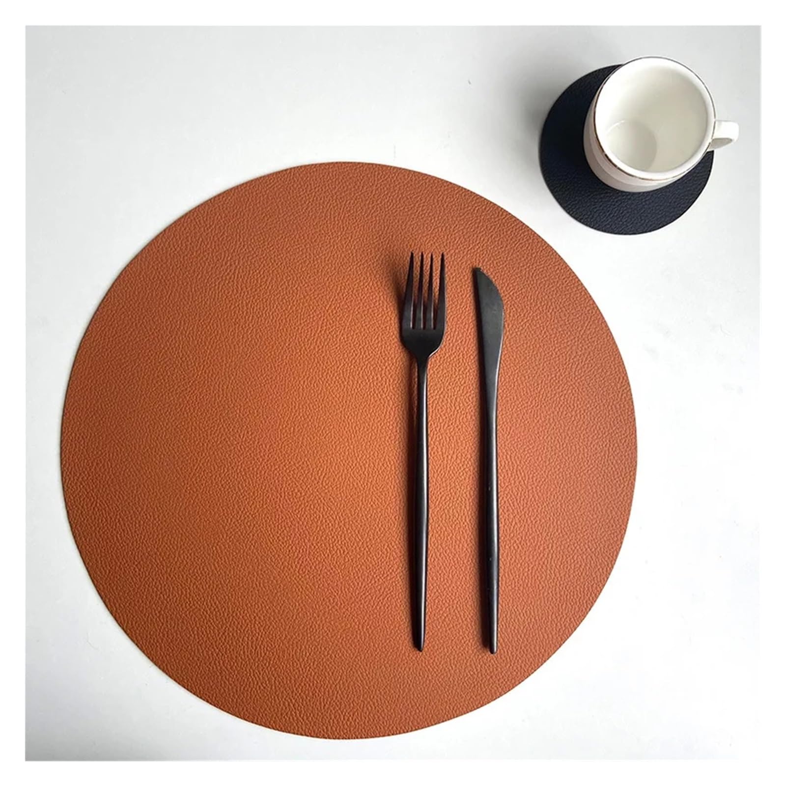 Dqzrtueca Rds Brown Black Pu Faux Leather Round Placemats And Coasters Set