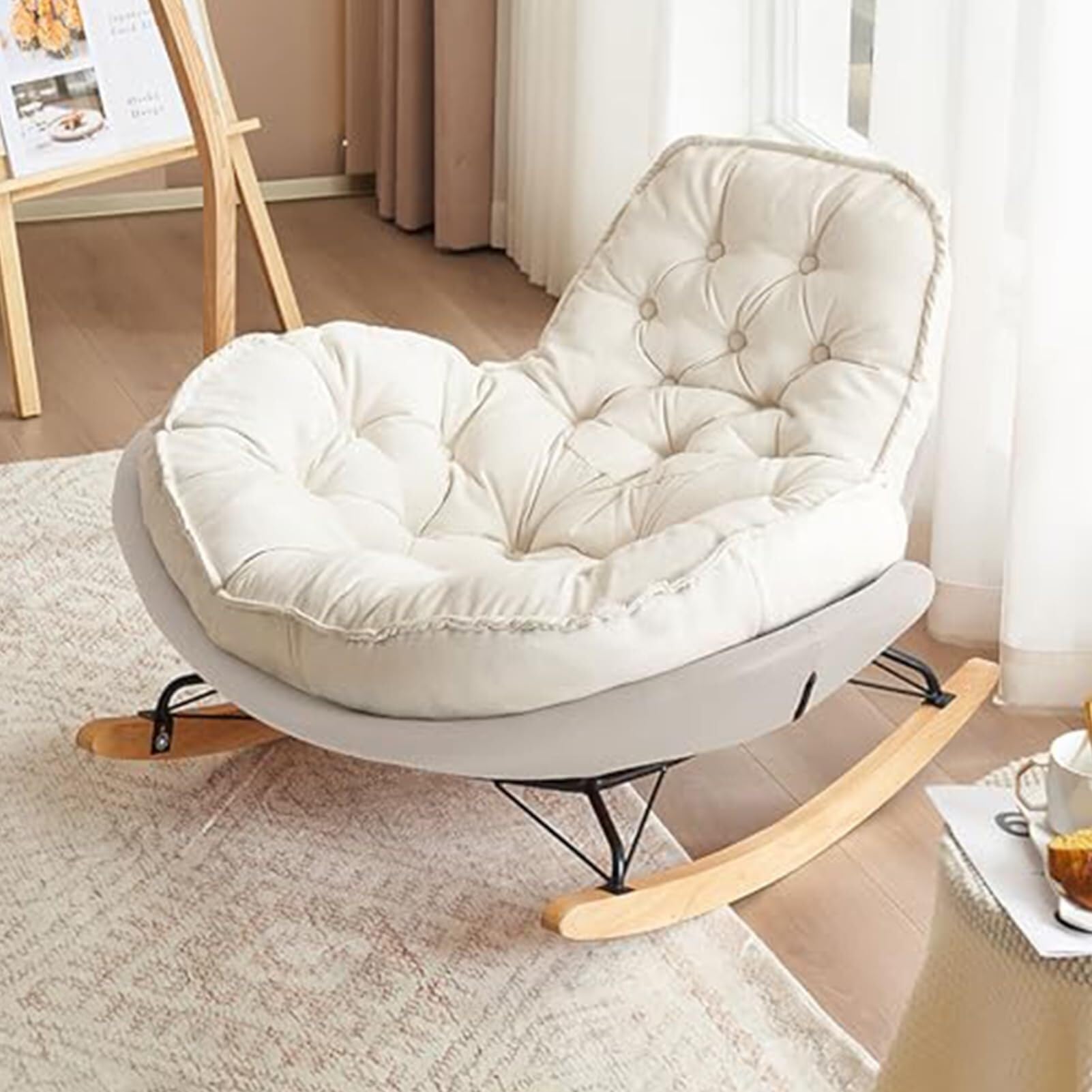 Genérico Modern Living Room Rocking Chair Wide Seat Rocker Chair with Thick Padded Back for Balcony Relaxation Living Room Bedroom(C)