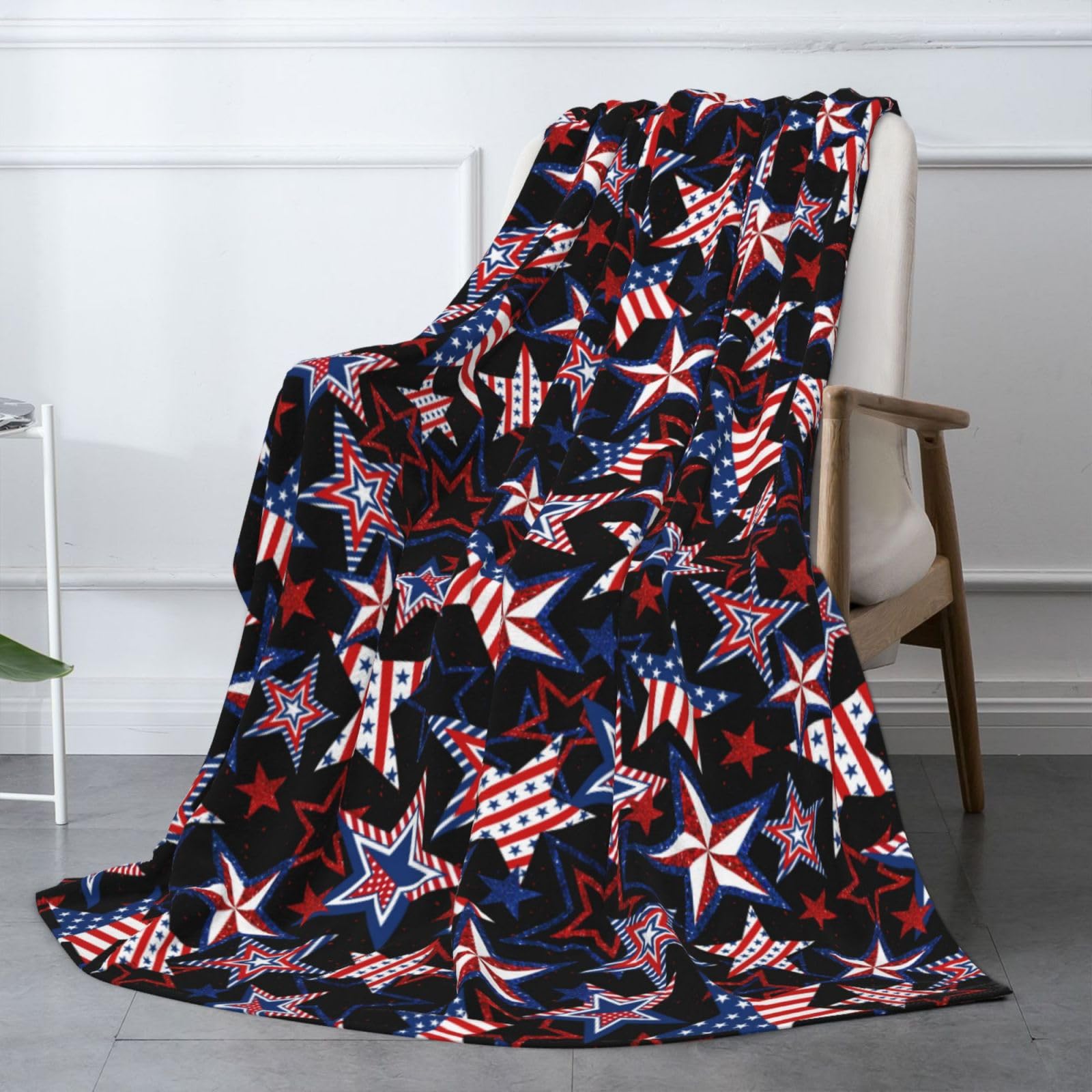 American Patriotics Blanket Stars and Stripes 4th of July Memorial Day Throw Blankets Cozy Soft Warm Flannel Gifts for Women Men 80"x60"