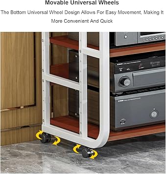 3/4/5 Tier Audio Tower Rack AV Media Player Stand,Audio Video Media Stand Stereo Stand with Wheels Metal Rack Audio-Video Shelving(Wei�,5 Tier)