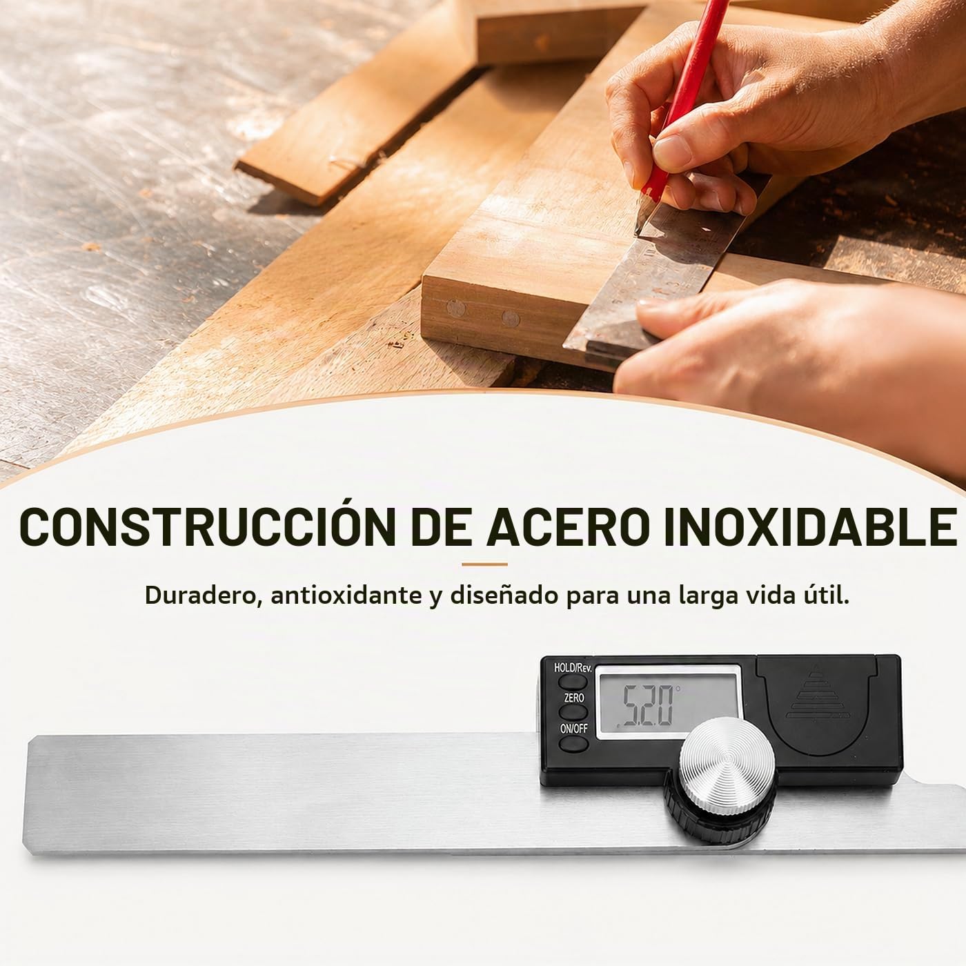 Goniómetro de Acero Inoxidable, 0-180 ° Buscador de Ángulo Electrónico de Alta Precisión Regla de Ángulo Lcd Digital 0.01 ° Trazado Rular, para La Medición de La Construcción de La Madera (120X150 mm)