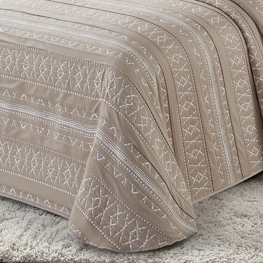 COTTON ARTean Colcha bouti Cama 200 Primavera - Verano ARLABAN Beige - Reversible poliéster - Jacquard Extra Suave