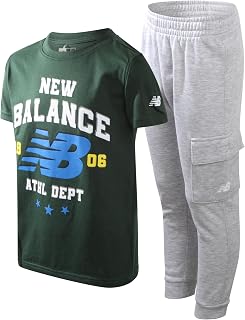 New Balance Boys 2 Piece Graphic Tee & Athletic Jogger Pants Set, Youth Kid | Stretchy Waistband with Soft Breathable Jersey, Fun Modern Prints Built for Recess, Weekend Play & School Days