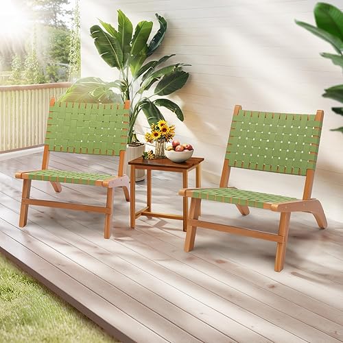 Miniatura 2 de VINGLI Silla de madera para exteriores, asiento de patio para todo tipo de clima con tela tejida de polietileno, silla Adirondack para césped,