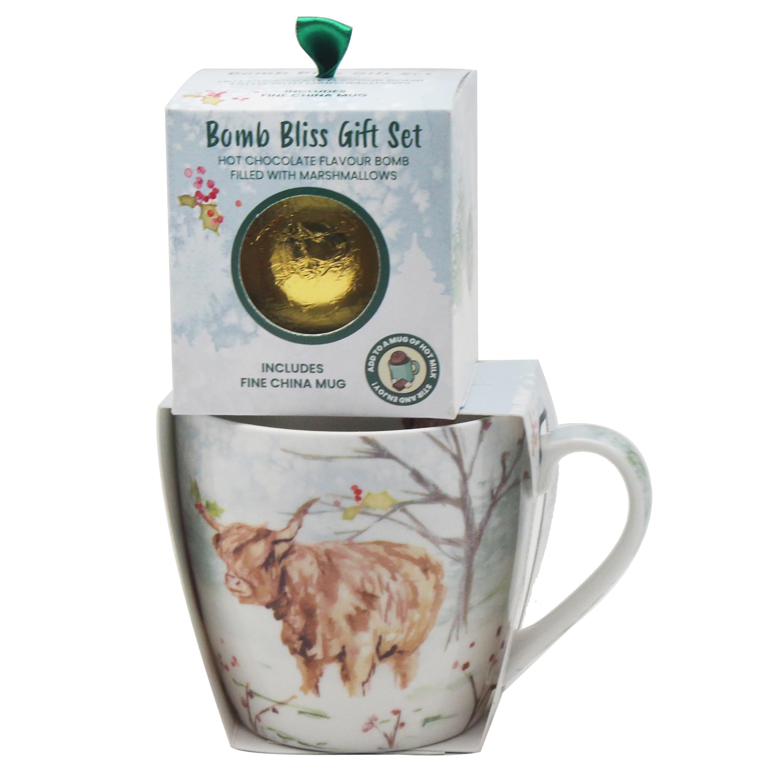 The Leonardo Collection Women's Highland Cow Breakfast Mug With Chocolate Bomb Gift Set For Hot Drinks | Reusable Fine China Coffee Cups For Kitchen & Home | Durable Printed Tea Mugs For Every Occasion