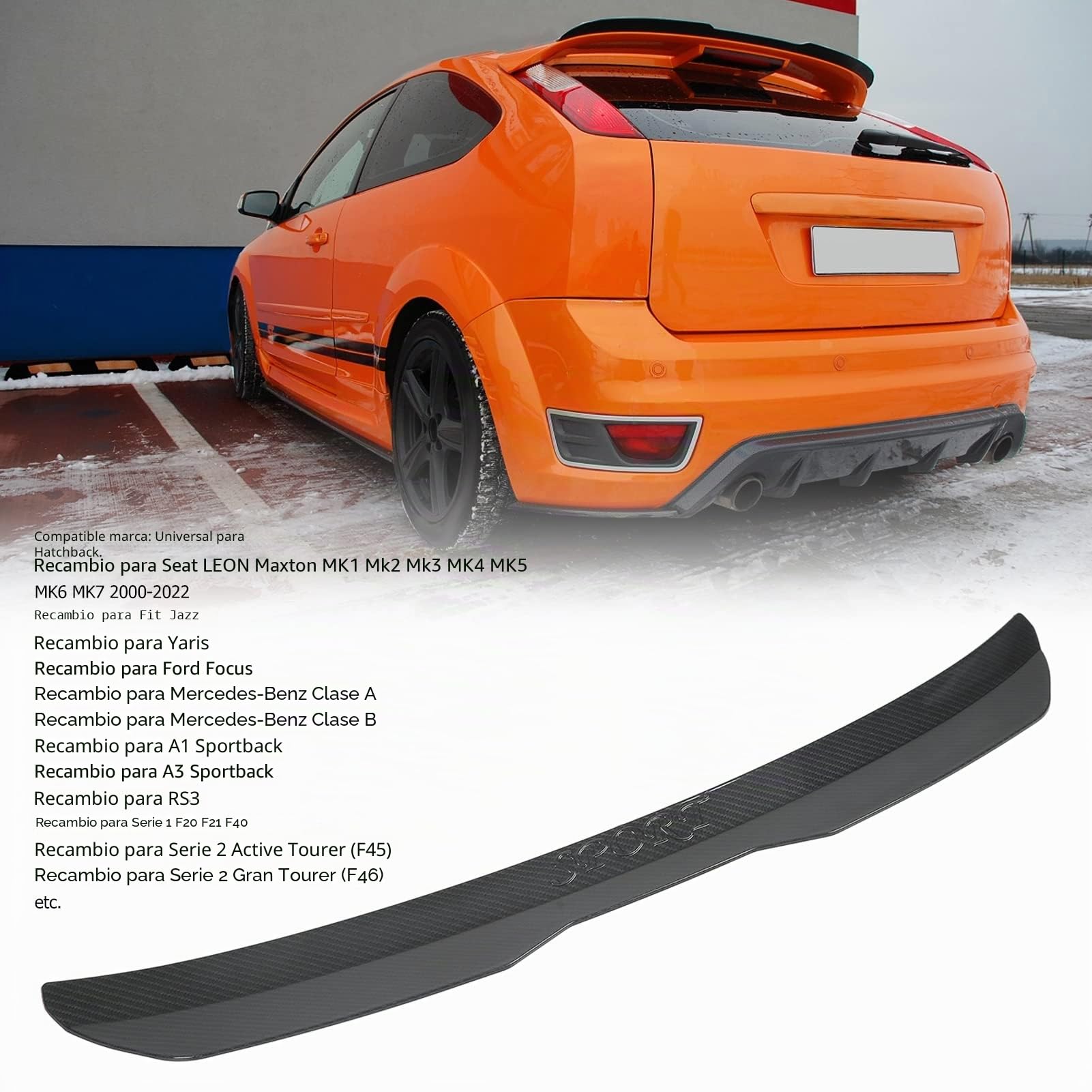 Alerón Trasero Universal para Coche, Alerón de Techo ABS para MK1-MK7 (2000-2022), Estilo de Fibra de Carbono