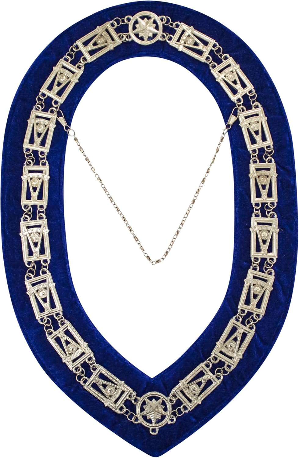Premium Masonic Past Master Blue Lodge Chain Collar Silver Plated (Blue Velvet Backing) – Freemasons Collars