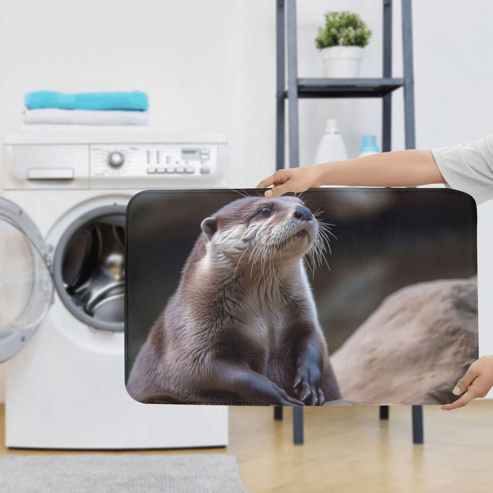 OUSIKA Set di tappetini da bagno con stampa a tema "Giocare nell'acqua", 3 pezzi inclusi, tappetino da contorno assorbente per bagno