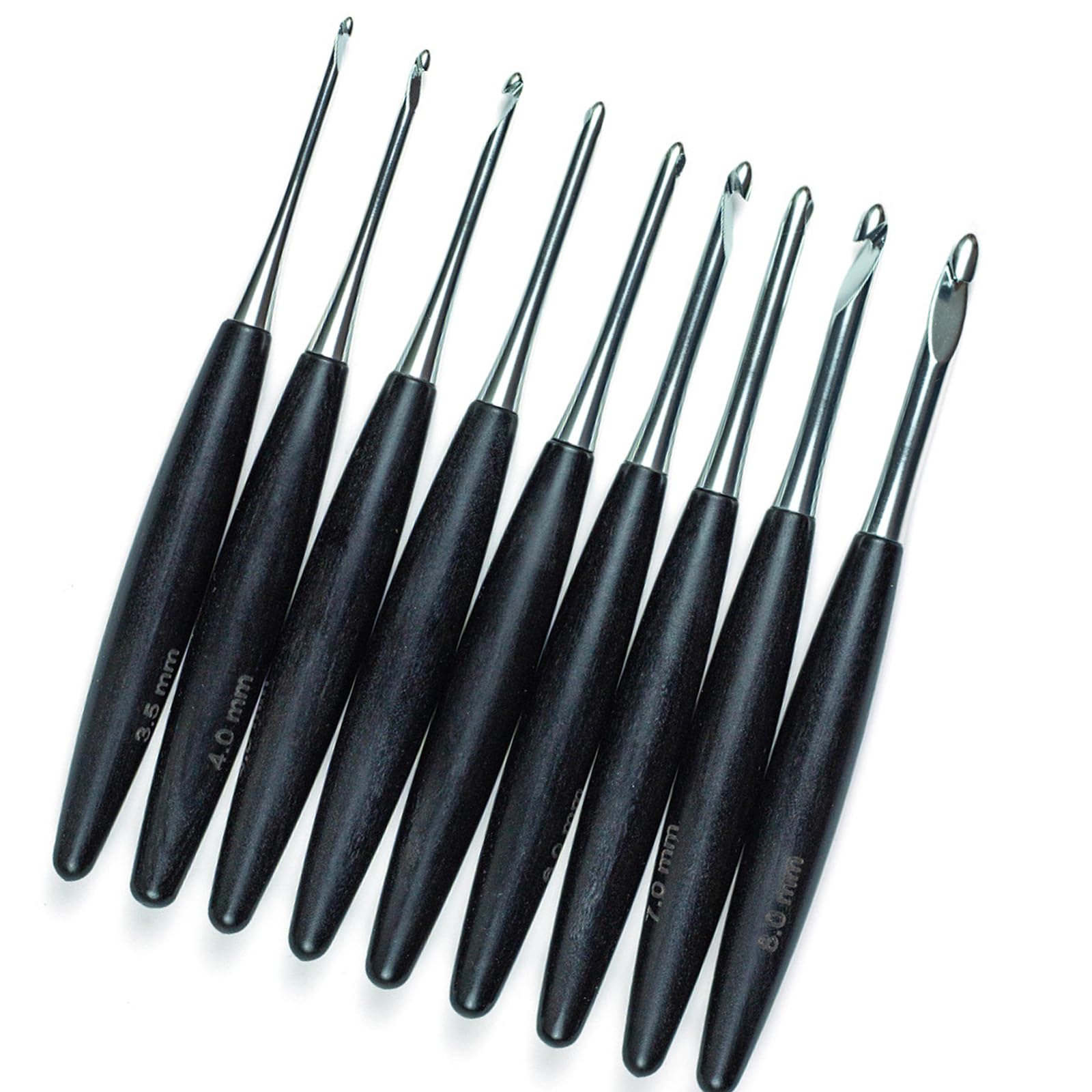 9Pcs Wooden Handle Crochet Hook with Storage Case Ergonomic Grip Aluminium Crochet Hook Needle 3.5-8.0mm for Knitting Fasteners