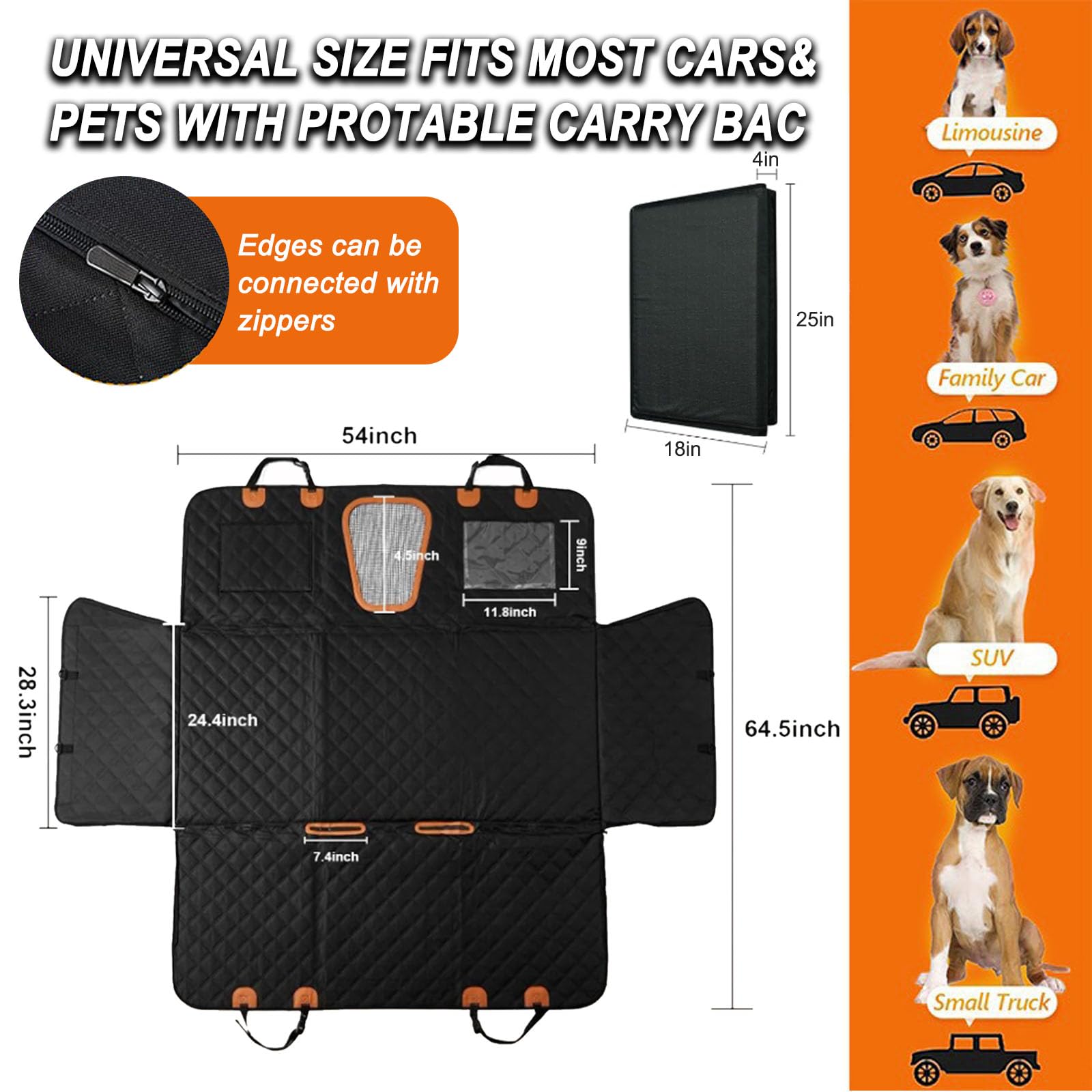 Funda De Asiento Coche Para Perro Trasero, Extensor Trasero Impermeable Perros Con Parte Inferior Dura, Tela Oxford 1680D Mejorada, Soporta 600 Libras