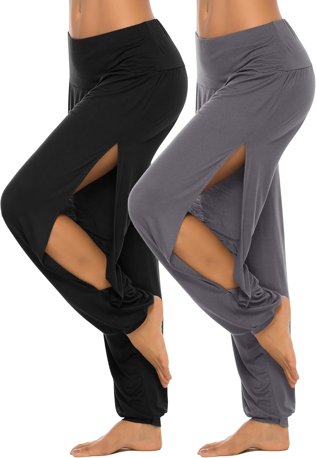 AvaCostume Womens Harem Yoga Pants Side Slit Sport Workout Sweatpants