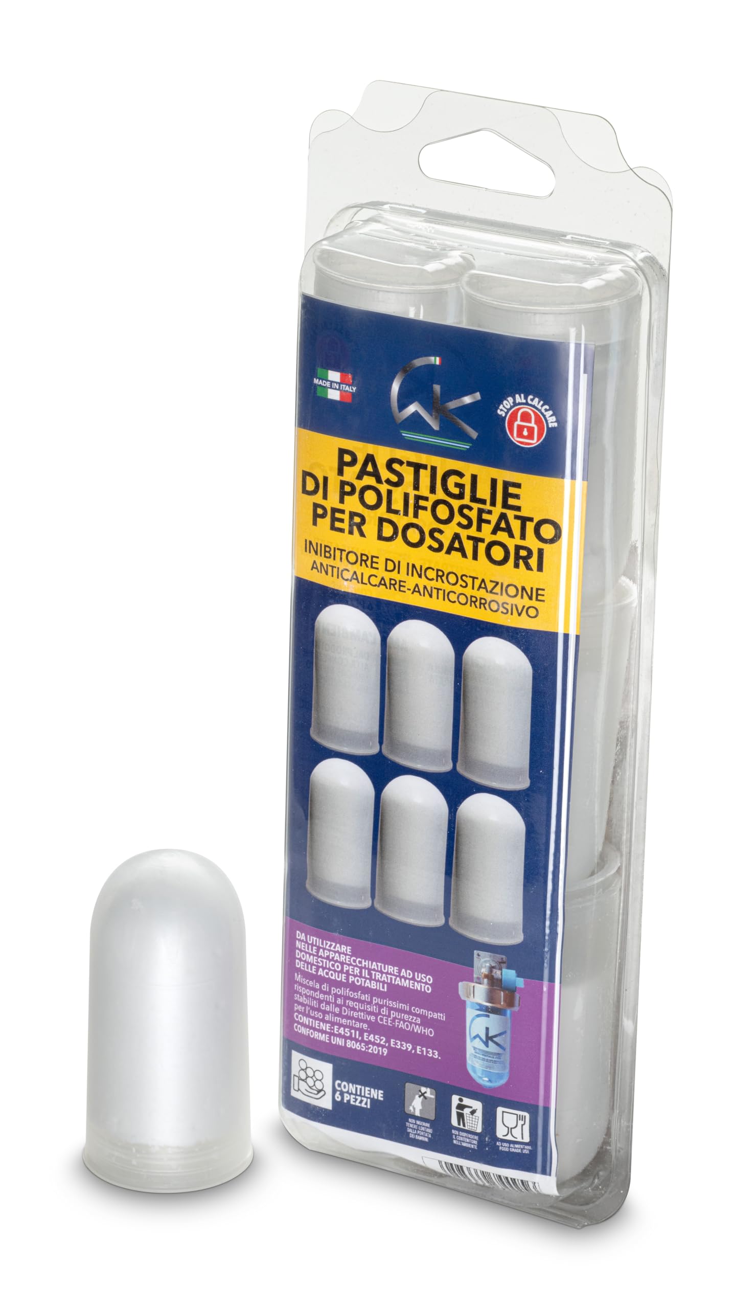 WK - Polifosfati per Caldaia, Ricarica Universale da 6 Pastiglie di Polvere Concentrata per Filtrazione Acqua, Funge da Anticalcare e Anticorrosivo