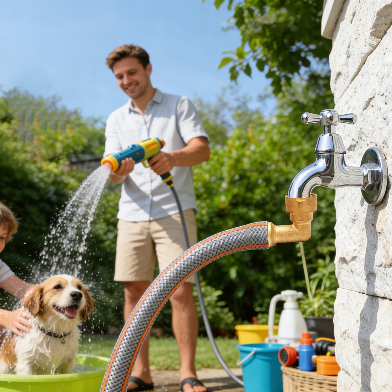 Wasserschlauchanschluss, Ersatzdüse, 90 Grad, aus Messing