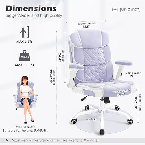 Miniatura 3 de SEATZONE Silla de oficina ergonómica de tela de terciopelo, sillas ejecutivas de escritorio para computadora, pequeñas y bonitas sillas de trabajo