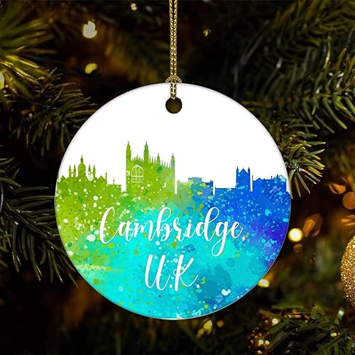 Christmas Keepsake Ornaments United Kingdom-Cambridge Ceramic Ornament Gifts Ornaments City Watercolor Christmas Tree Hanging Ornaments Souvenir