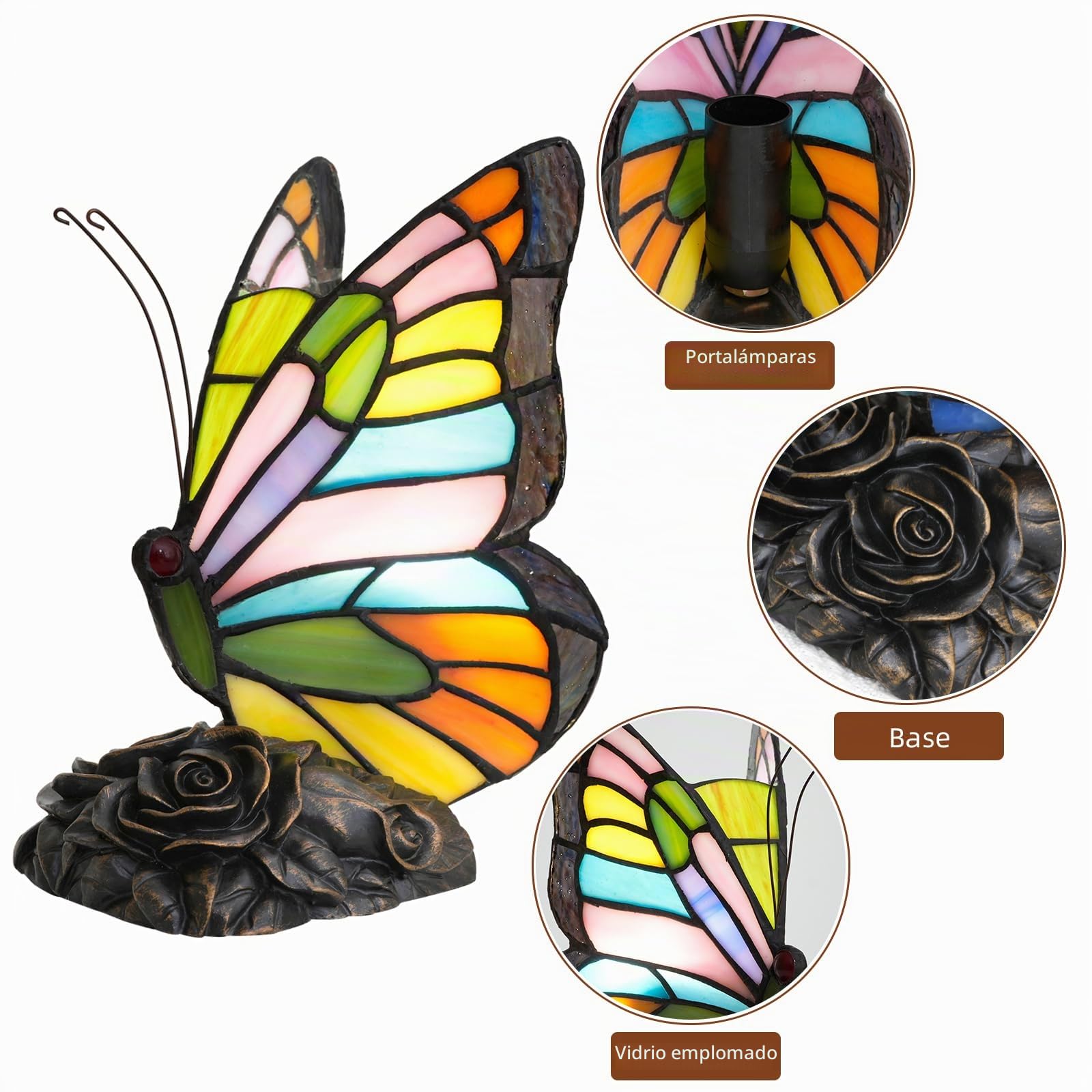 Estilo Tiffany Mariposa Lámpara Colorido Vidrieras Lámpara de mesa Pequeña Luz de noche para las niñas Abuela Día de la Madre Regalos