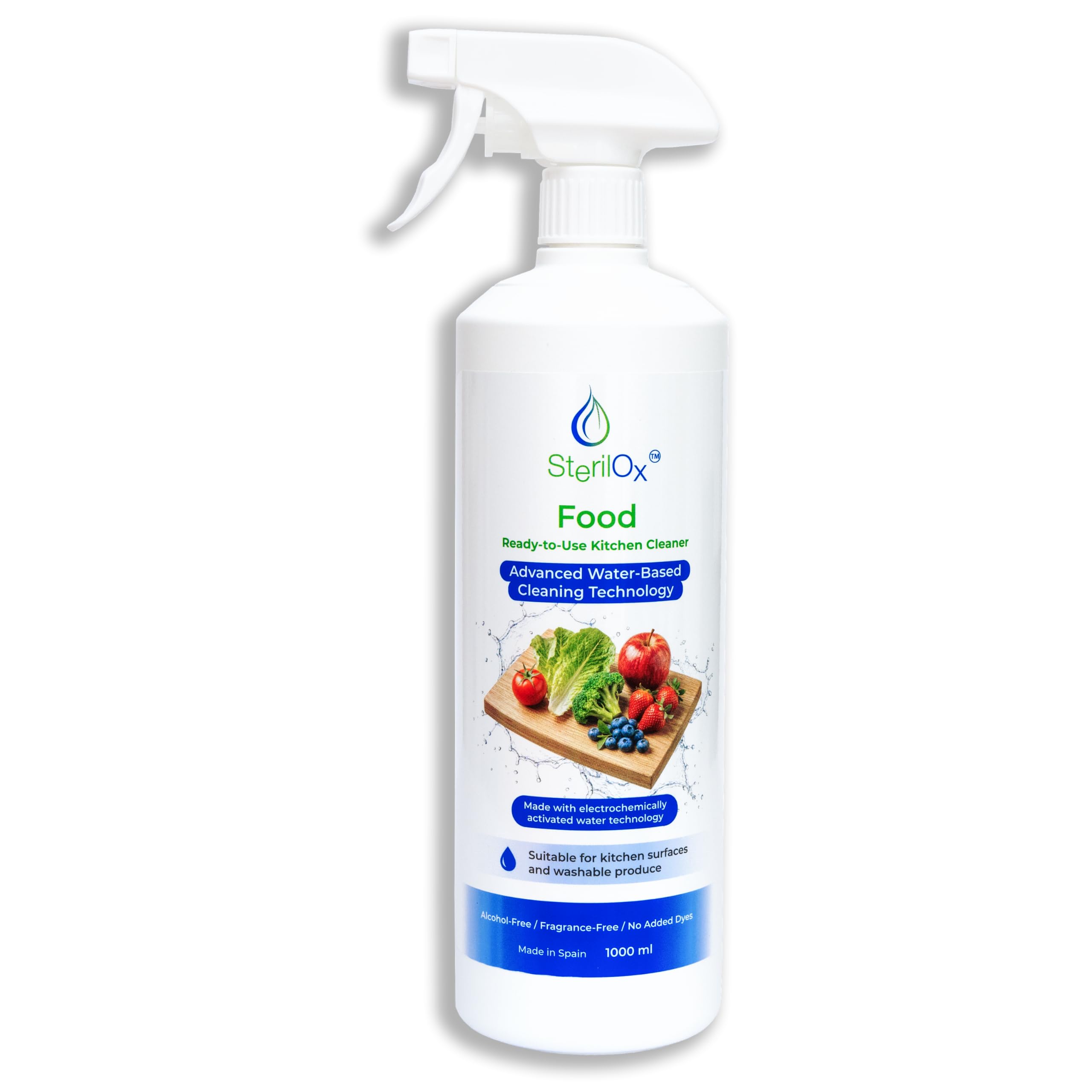 HOCl Limpiador Natural para Frutas, Verduras y Alimentos 1000ml | Limpia frutas, verduras y alimentos. Sin alcohol ni aclarado, listo para usar.