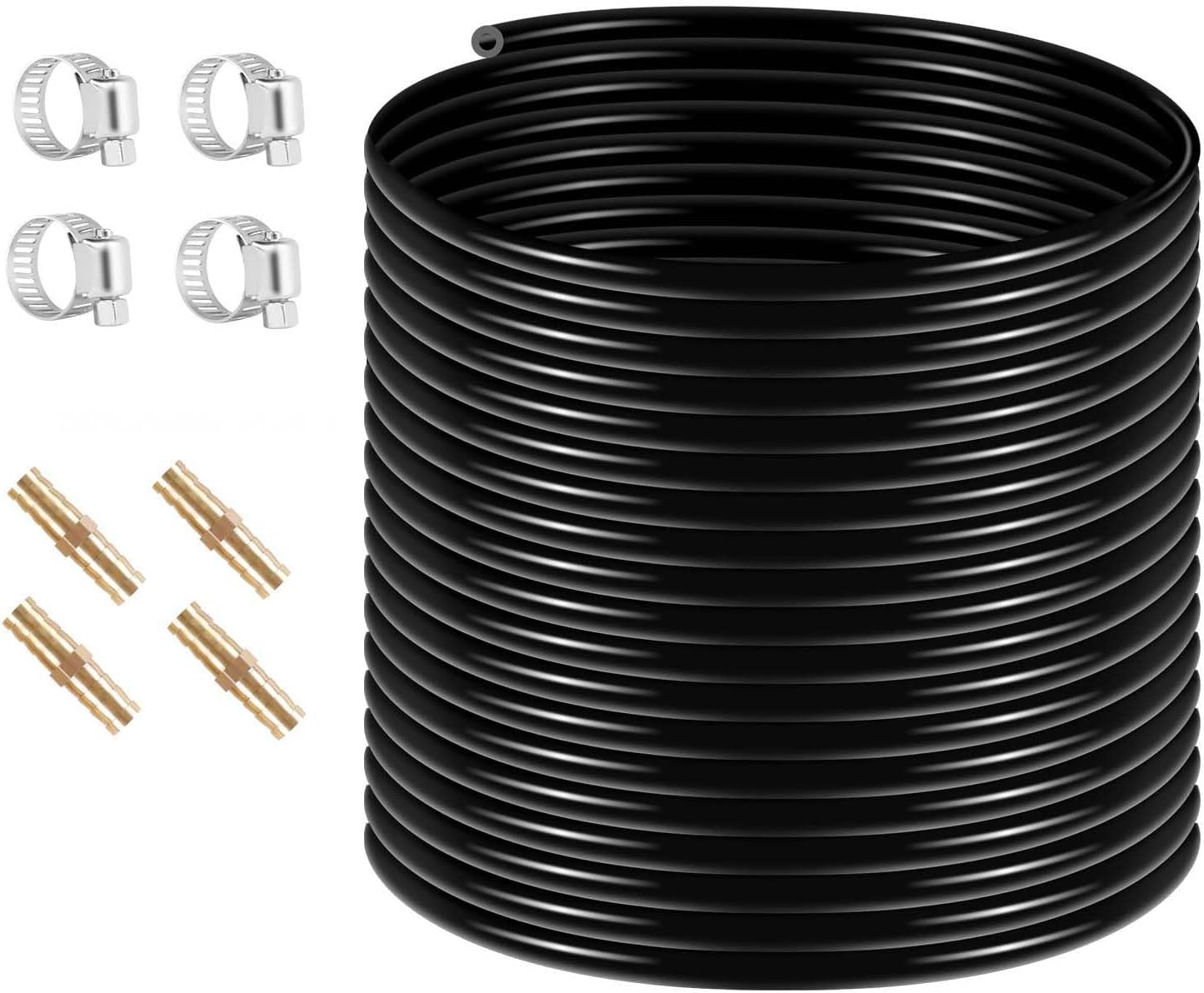 3/8 Inch 656 Ft Weighted Pond Aerator Hose, Aquarium Air Tubing with 4 Stainless Steel Clamps & 4 Copper Menders, PVC Pipe for Fish-Safe Aeration Systems, Koi Ponds, Diffusers, Water Features