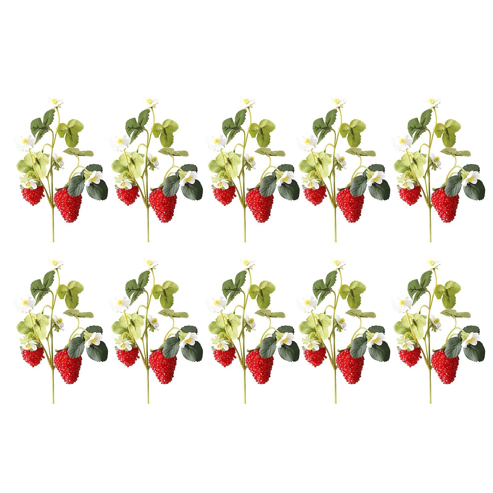 10 Pcs Lifelike Artificial Silk Strawberry Plants with Green Leaves, Real Touch Red Raspberries, Simulation Fruits for Photography Props, Garden Home Floral Decorations (Large)