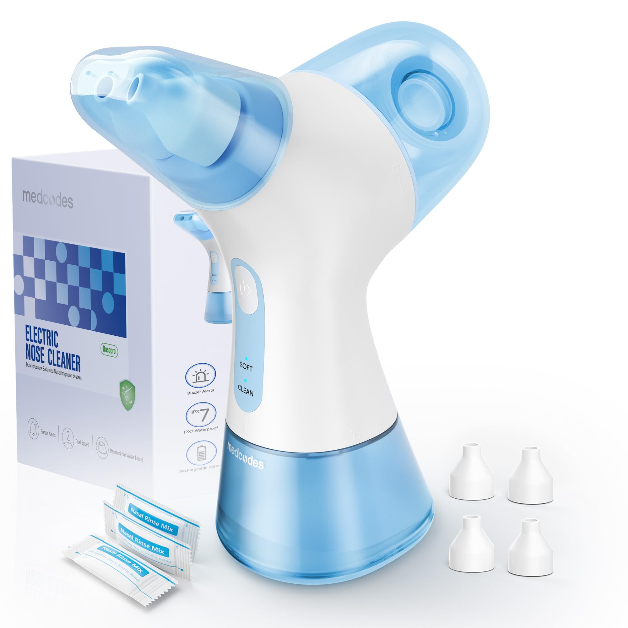 Photo 1 of Medcodes Nasal Irrigation System, Electric Sinus Rinse Machine with Dual Water Tank for Quick Relief of Nasal Discomfort, SelfCleaning & Auto Waste Collection Function with 30 Salt Packets (Large)