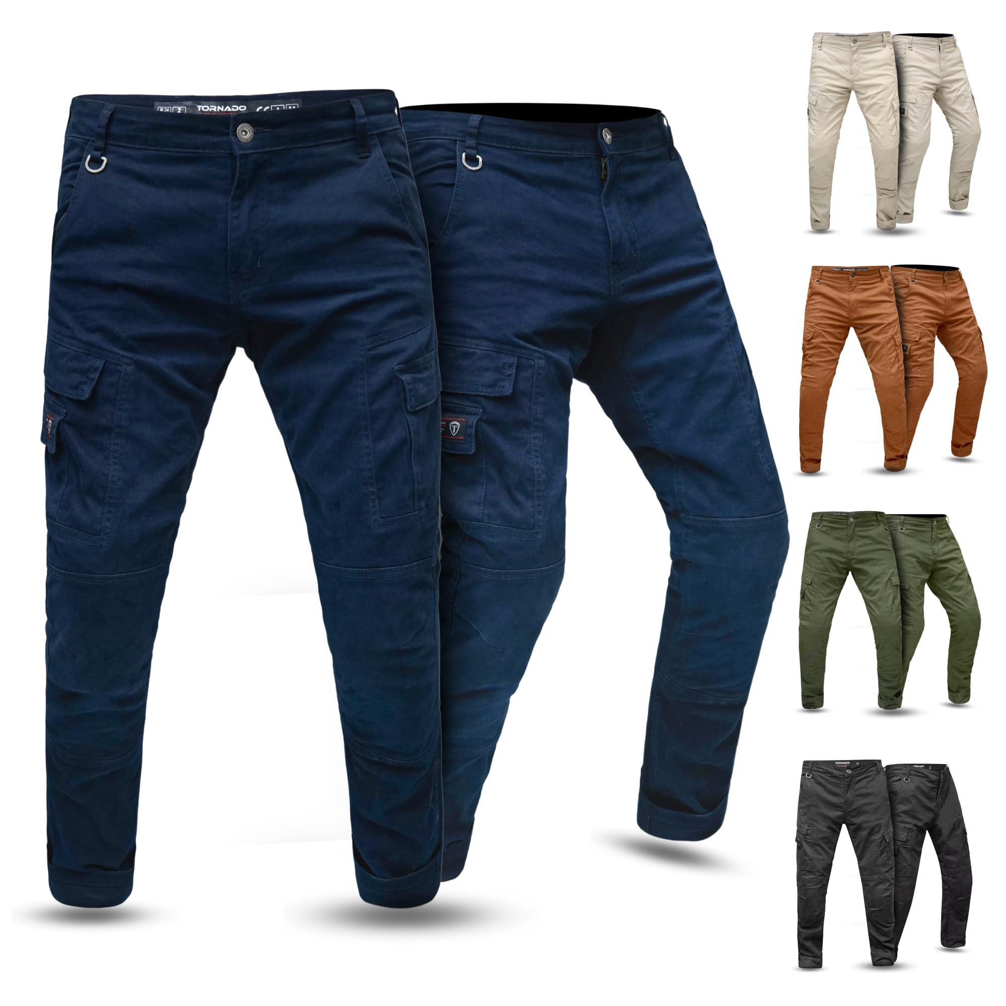 Tornado Men's Blue Atlantic Motorcycle Cargo Pants For | Twill Cotton Protective Biker Pants With Ce-Approved Armor & Aramid Lining