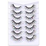 Glitter Lashes Dramatic False Eyelashes with Shinny Glitter Decorative Colored Lashes Glow in the Dark Faux Mink Eyelahses Cat Eye Strip Lashes Pack 7 Pairs