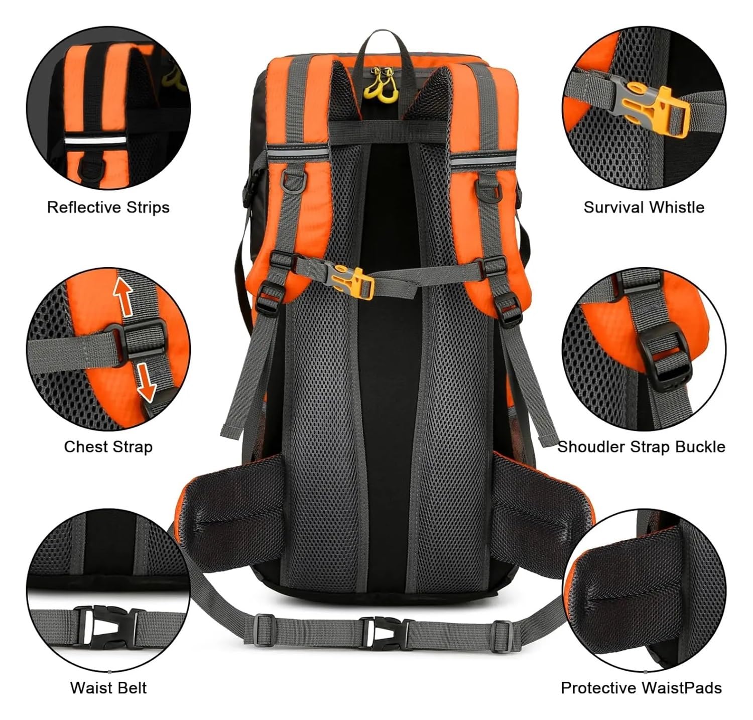 Mochila de senderismo impermeable de 50 litros, ligera, con cubierta para lluvia, para camping, senderismo, senderismo, deportes al aire libre