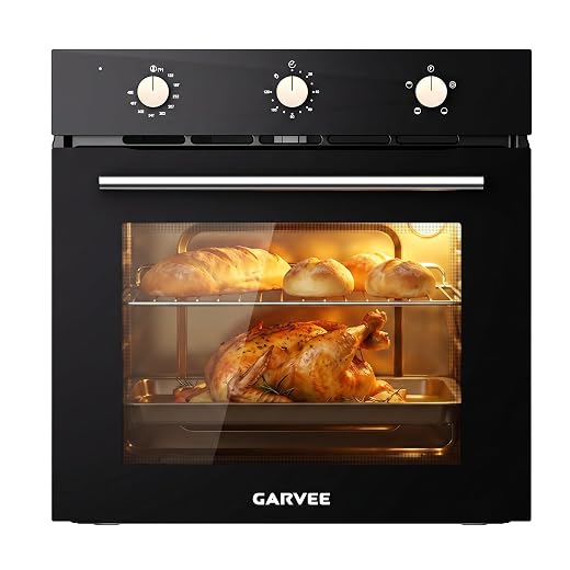 Garvee 24 Inch Single Wall Oven, 2.5 Cu.ft. Built-in Electric Oven with 4 Cooking Functions, 3000W Power, Knob Control, Low-e Glass Door & Cooling Fan, Easy Clean Enamel Interior, Black