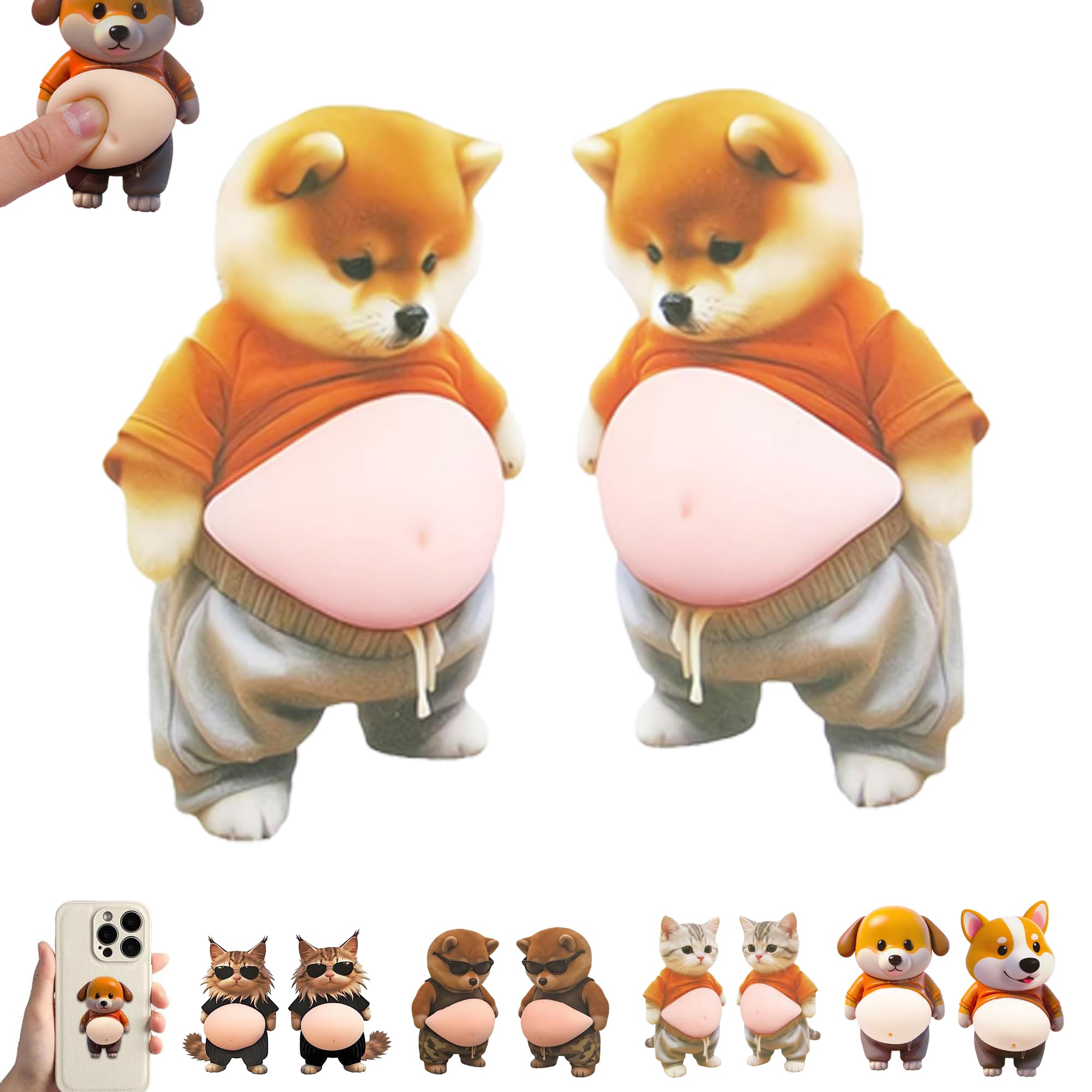犬 お腹 シール 3D【2025新型】柔らかいお腹 ぷにぷにシール かわいい 3D もっちりスクイーズ ステッカー シー ル帳 デコレーション 携帯電話飾り用 手帳用 日記帳用 车用 手芸用品 (B)
