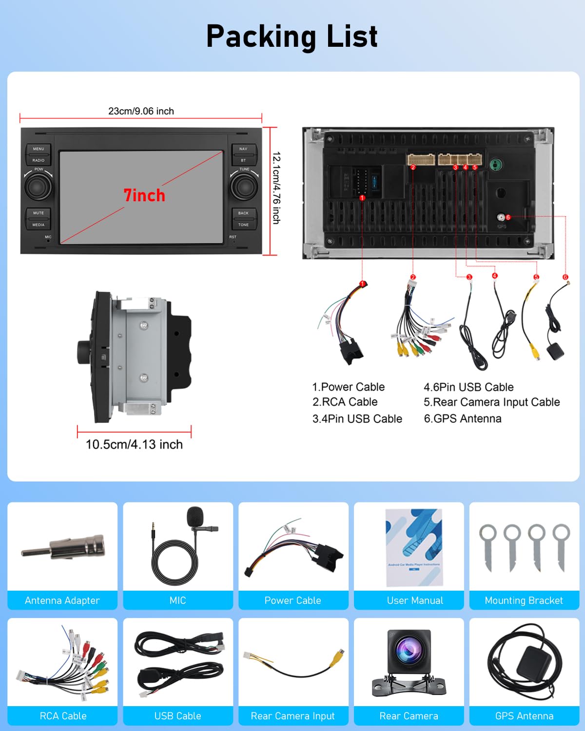 NHOPEEW 2+64G Autoradio per Ford Transit Fiesta Focus Galaxy Mondeo Fusion per Kuga C-Max S-Max Connect con Carplay&Android Auto - 7 pollici Radio Supporto WiFi GPS SWC + Backup Camera&Mic