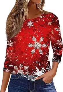 3/4 Sleeve Tops for Women Fashion Floral Print Vintage Tshirts 2025 Fall Casual Loose Crew Neck Blouses