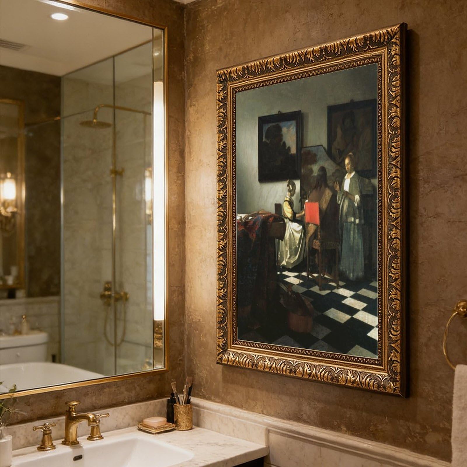 WCYB The Concert by Johannes Vermeer Poster stampe su tela Deco Dipinti Wall Art Hangable Frame 61 cm L x 91,4 cm W
