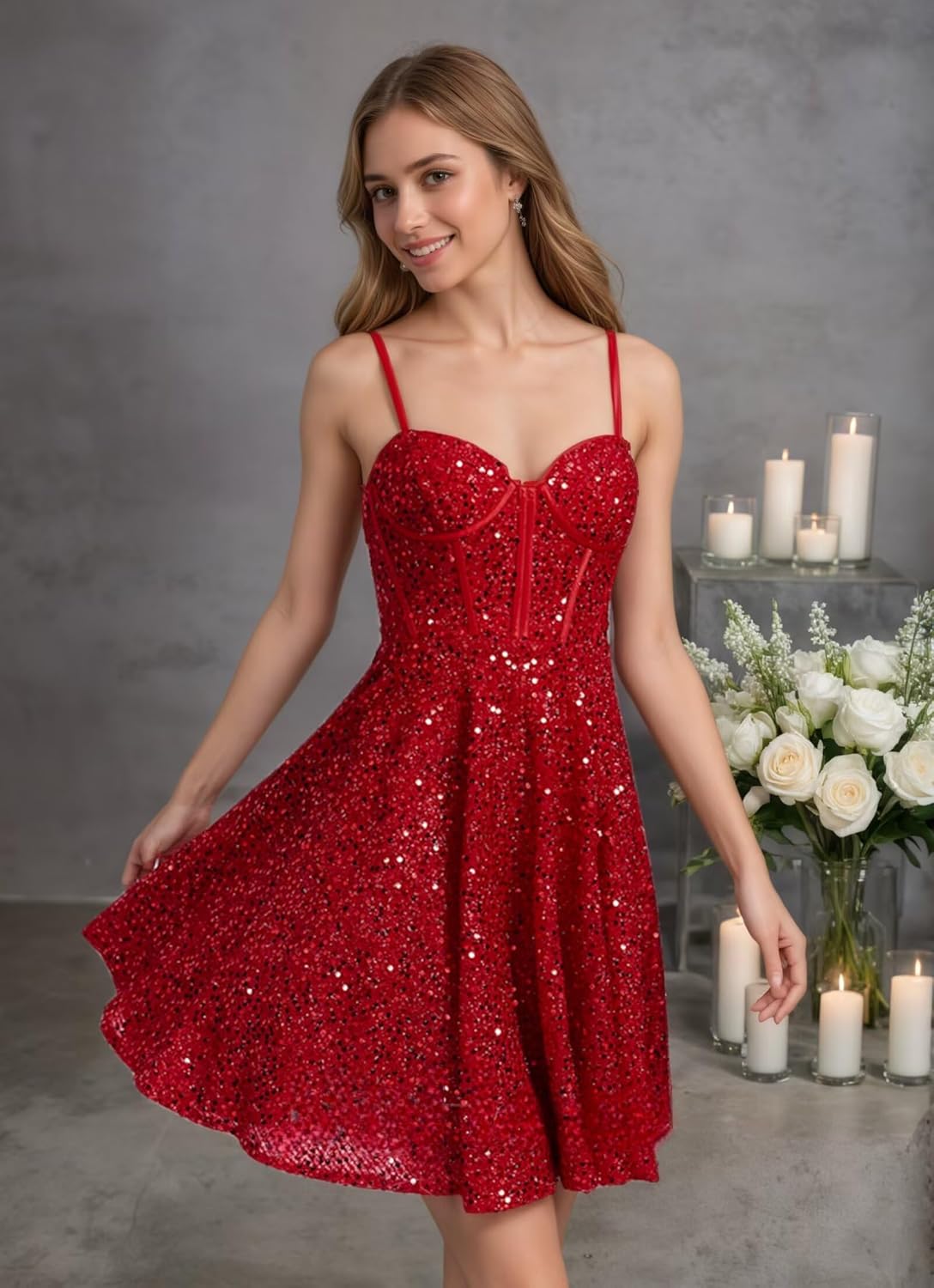 Sparkly Sequin Homecoming Dresses for Teens Short Spaghetti Strap Cocktail Prom Party Gown Clubwear A Line Mini Dress