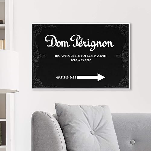 Miniatura 10 de The Oliver Gal Artist Co. Drinks and Spirits - Lienzo decorativo con texto en inglés "Dom P Road Sign Night", color negro, blanco