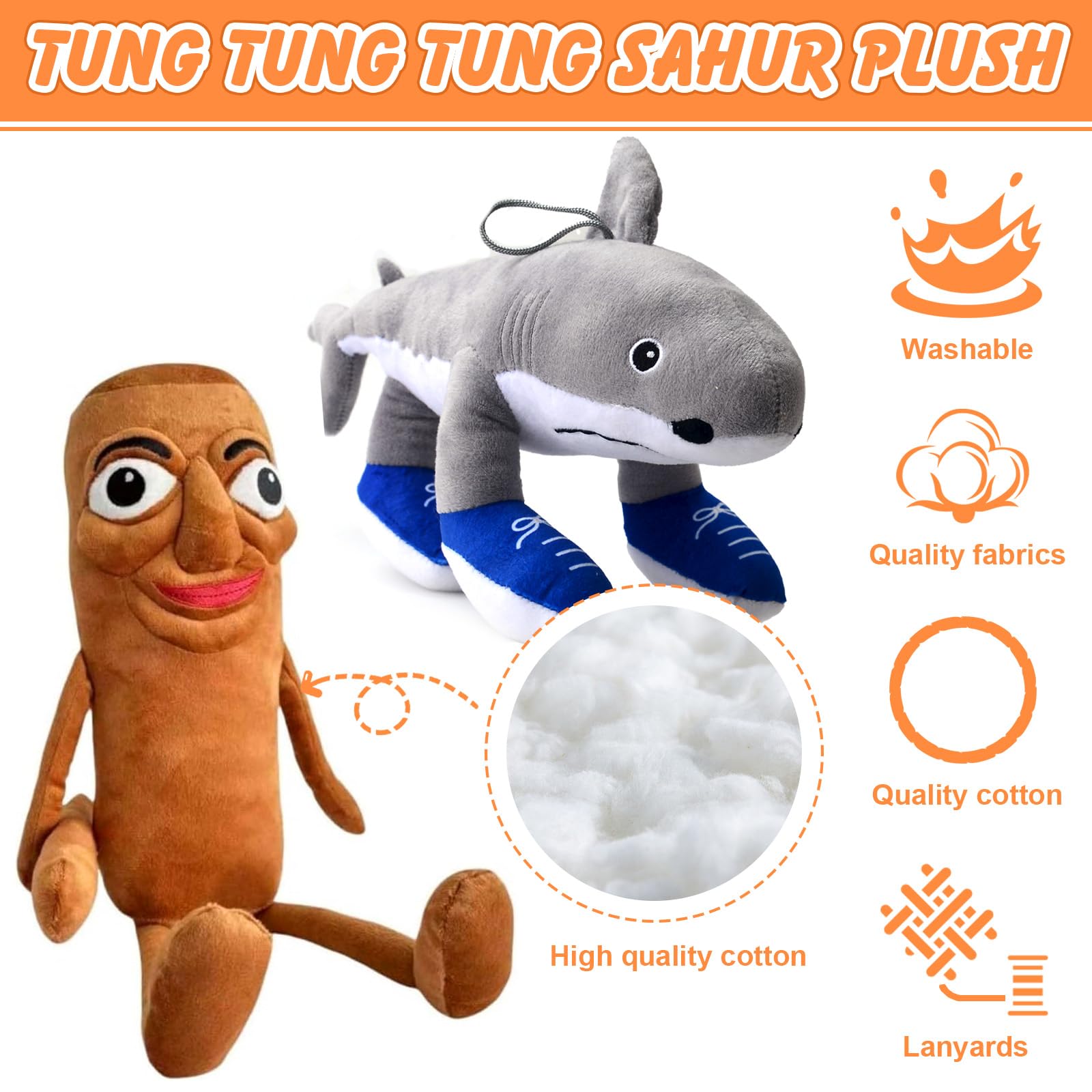 Hlayshing 2PCS Italian Brainrot Toy,18.5 IN Italian Brainrot Plush - Image 3