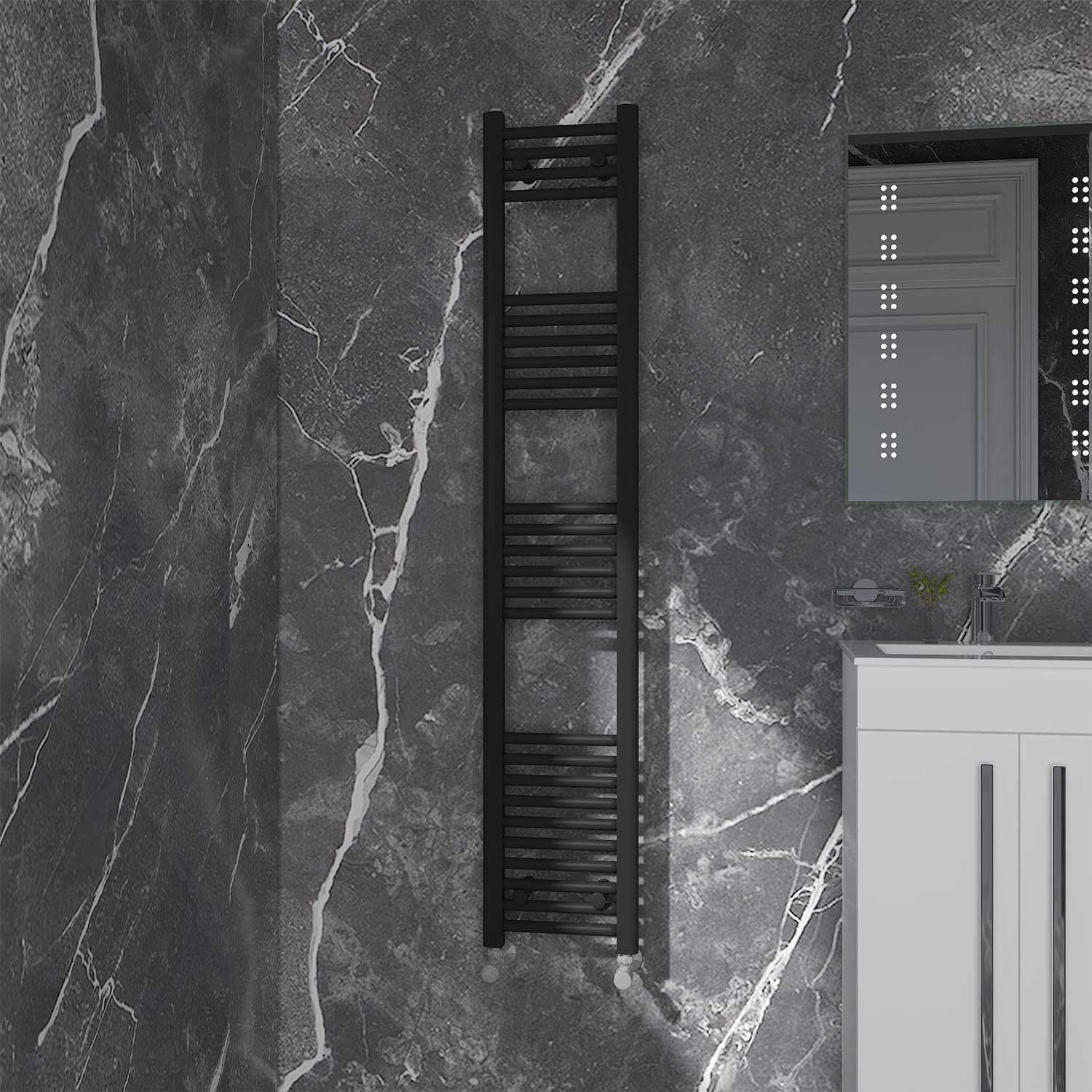 NRG Black Straight Central Heating Towel Rail Bathroom Heated Rad Radiators Ladder Warmer - 1600×300mm