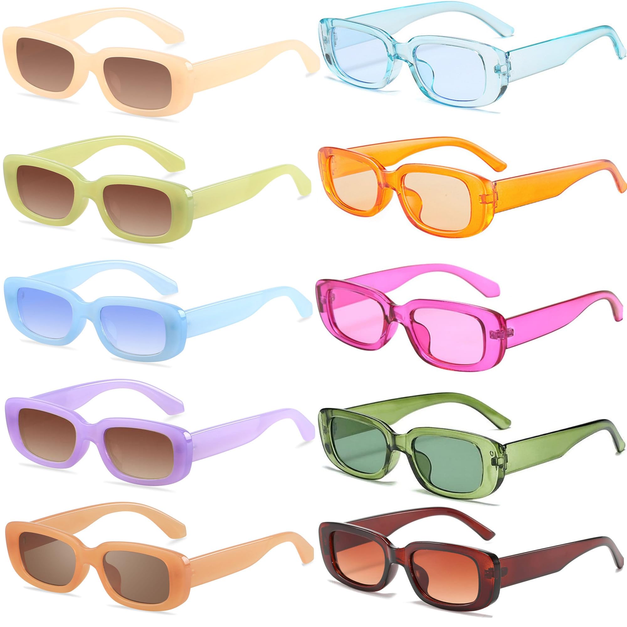 Lot De 10 Lunettes De Soleil Vintage Lunettes Rectangulaire Retro Trendy 90's Lunettes De Fête pour Femmes Et Hommes